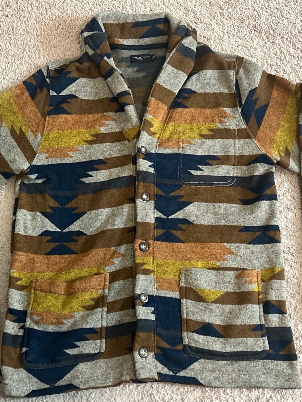 Junk Food Clothing Sweater Mens XL Multicolor Cardigan Shawl Collar Aztec